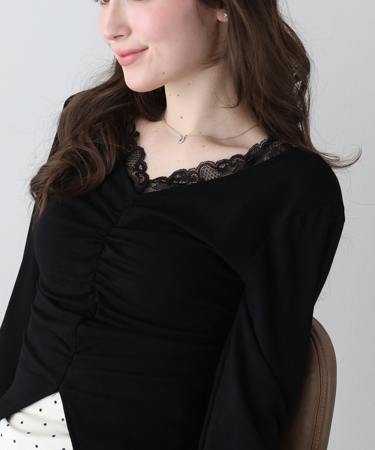 【早割5％OFF】フロントギャザーレースカットソー【ネコポス】