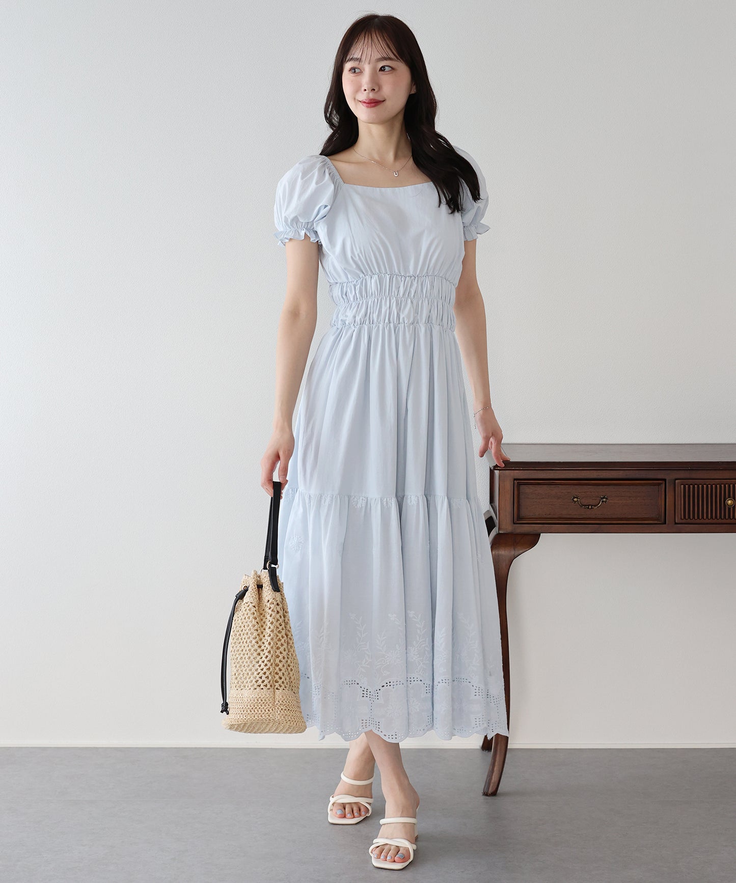 【早割5％OFF】コットンレースオフショルダーワンピース