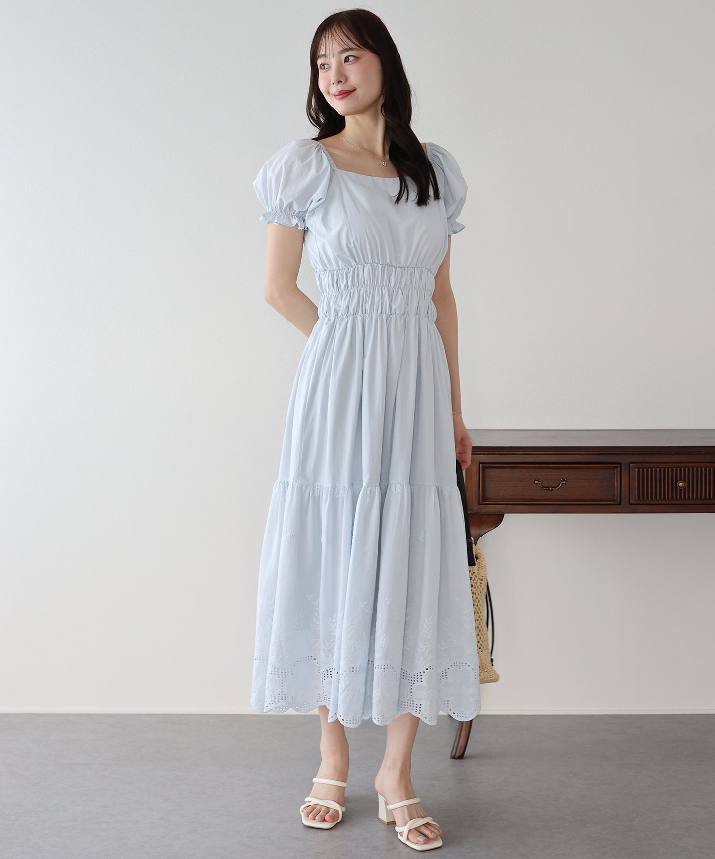 【早割5％OFF】コットンレースオフショルダーワンピース