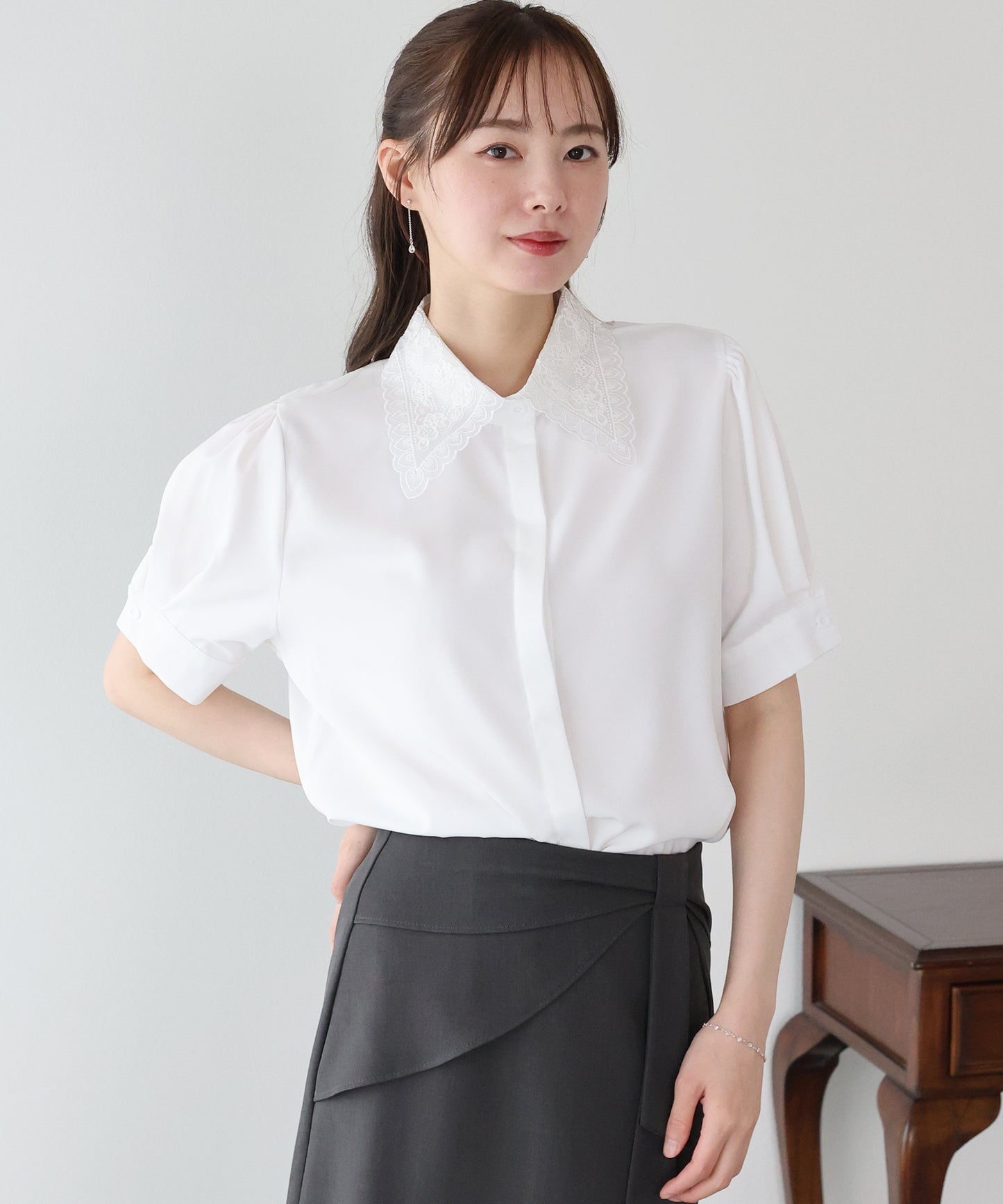 【早割5％OFF】レース襟半袖ブラウス【メール便】