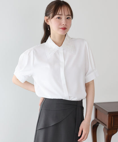 【早割5％OFF】レース襟半袖ブラウス【メール便】