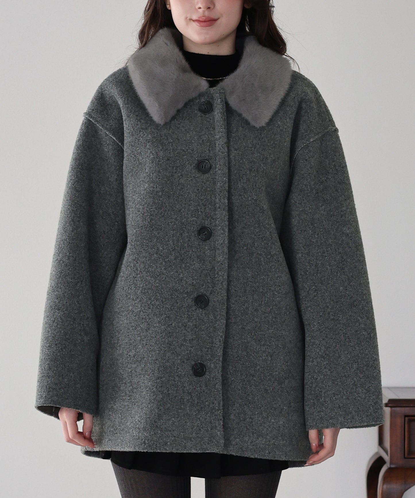 【早割5％OFF】ファー付きボアハーフコート