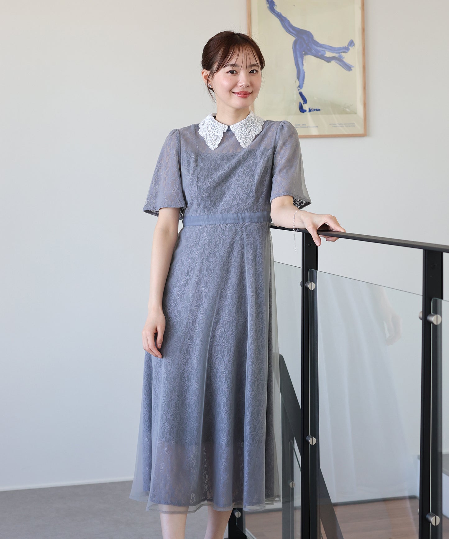 【早割5％OFF】レース襟チュールフレアドレス