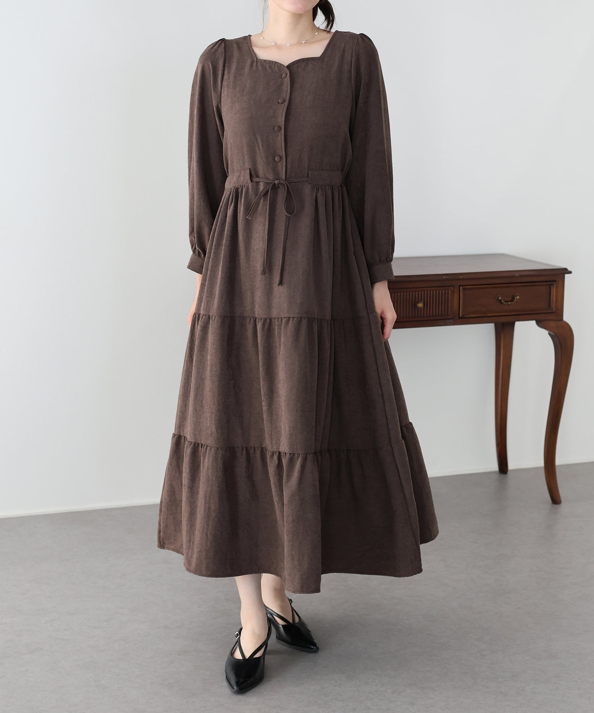 【早割5％OFF】《選べる着丈》ハートネックティアードワンピース