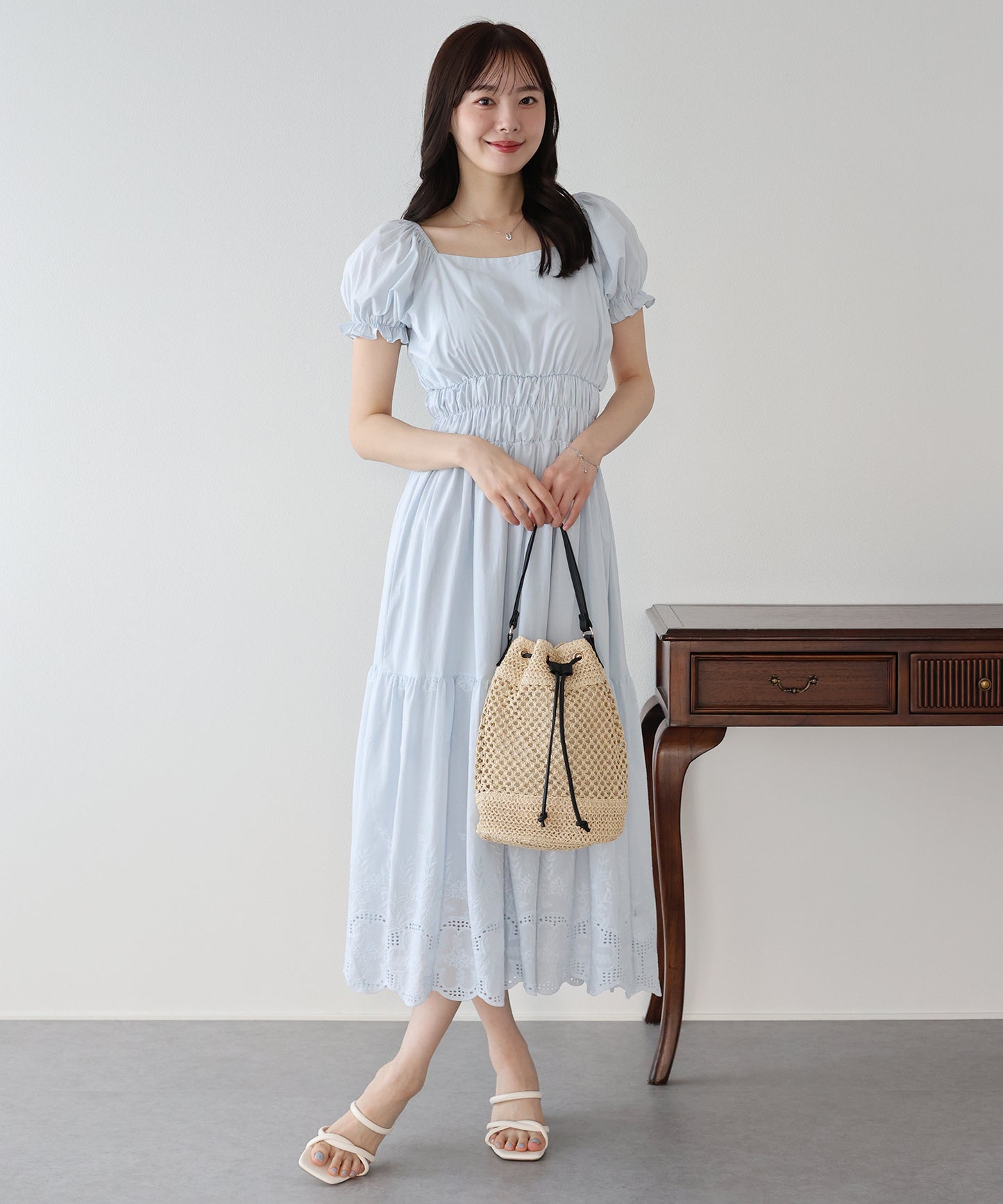 【早割5％OFF】コットンレースオフショルダーワンピース