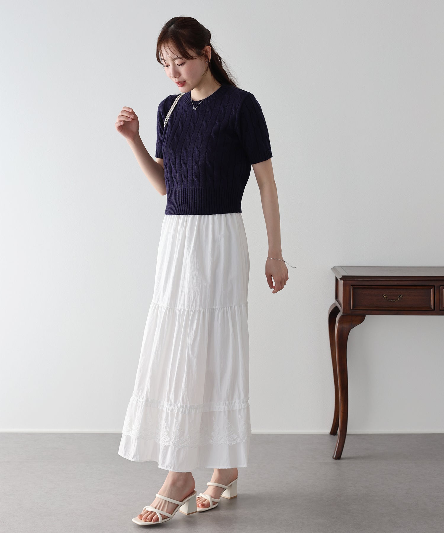 【POLO BOCコラボ】　dazzlin  ケープ編み　半袖ニット コウベレタス KOBE LETTUCE ケーブル編み半袖ポロニット [C7827