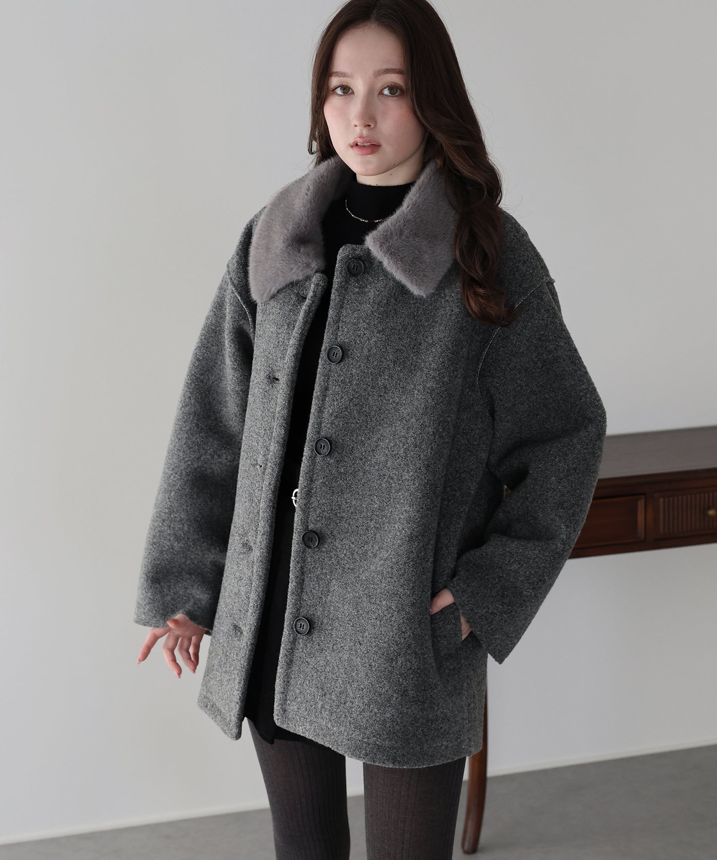 【早割5％OFF】ファー付きボアハーフコート