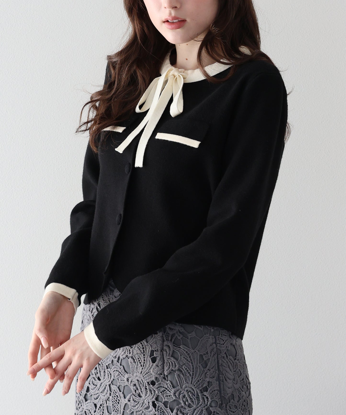 【早割5％OFF】配色リボンカーディガン