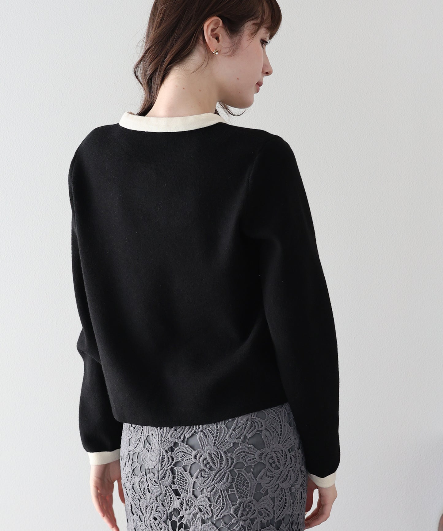 配色リボンカーディガン