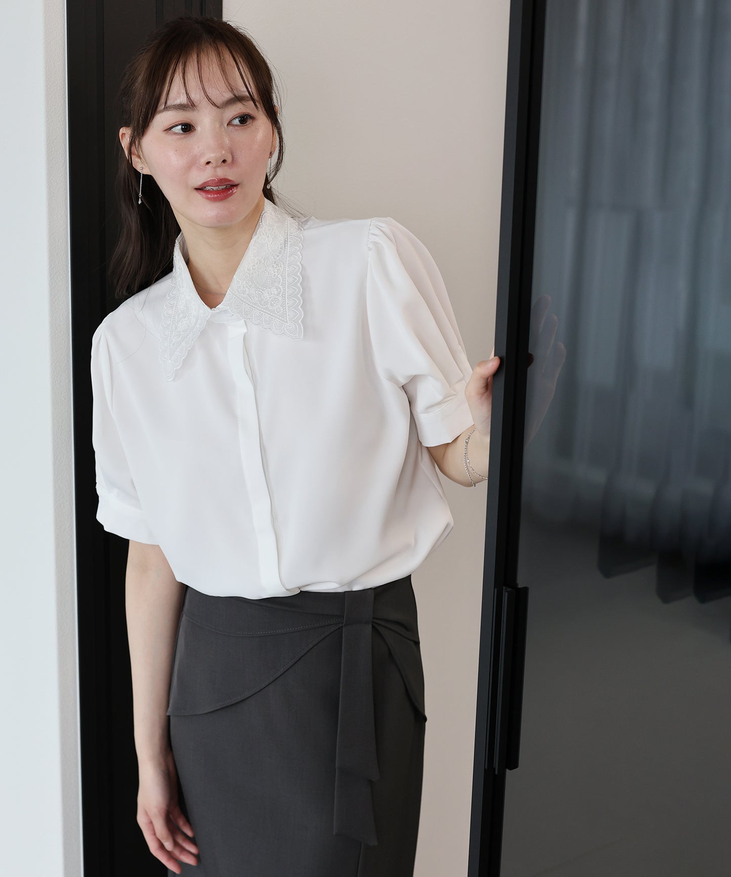 【早割5％OFF】レース襟半袖ブラウス【メール便】