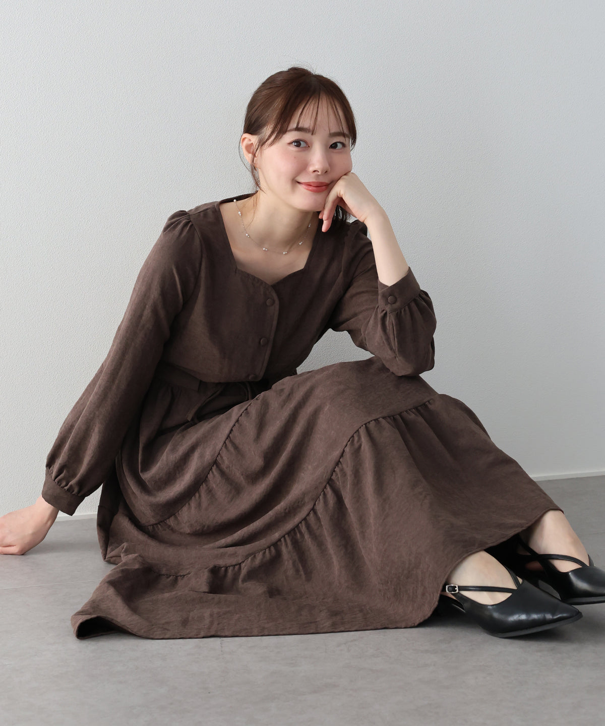 【早割5％OFF】《選べる着丈》ハートネックティアードワンピース