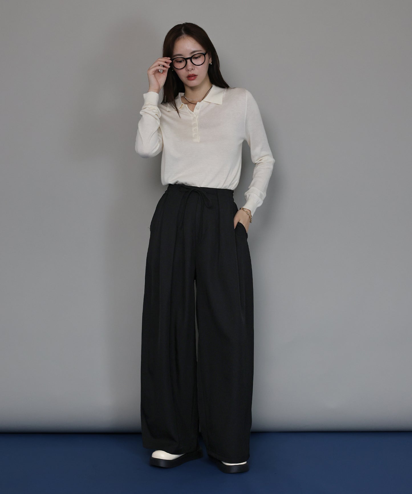 [J by blue]タックワイドパンツ