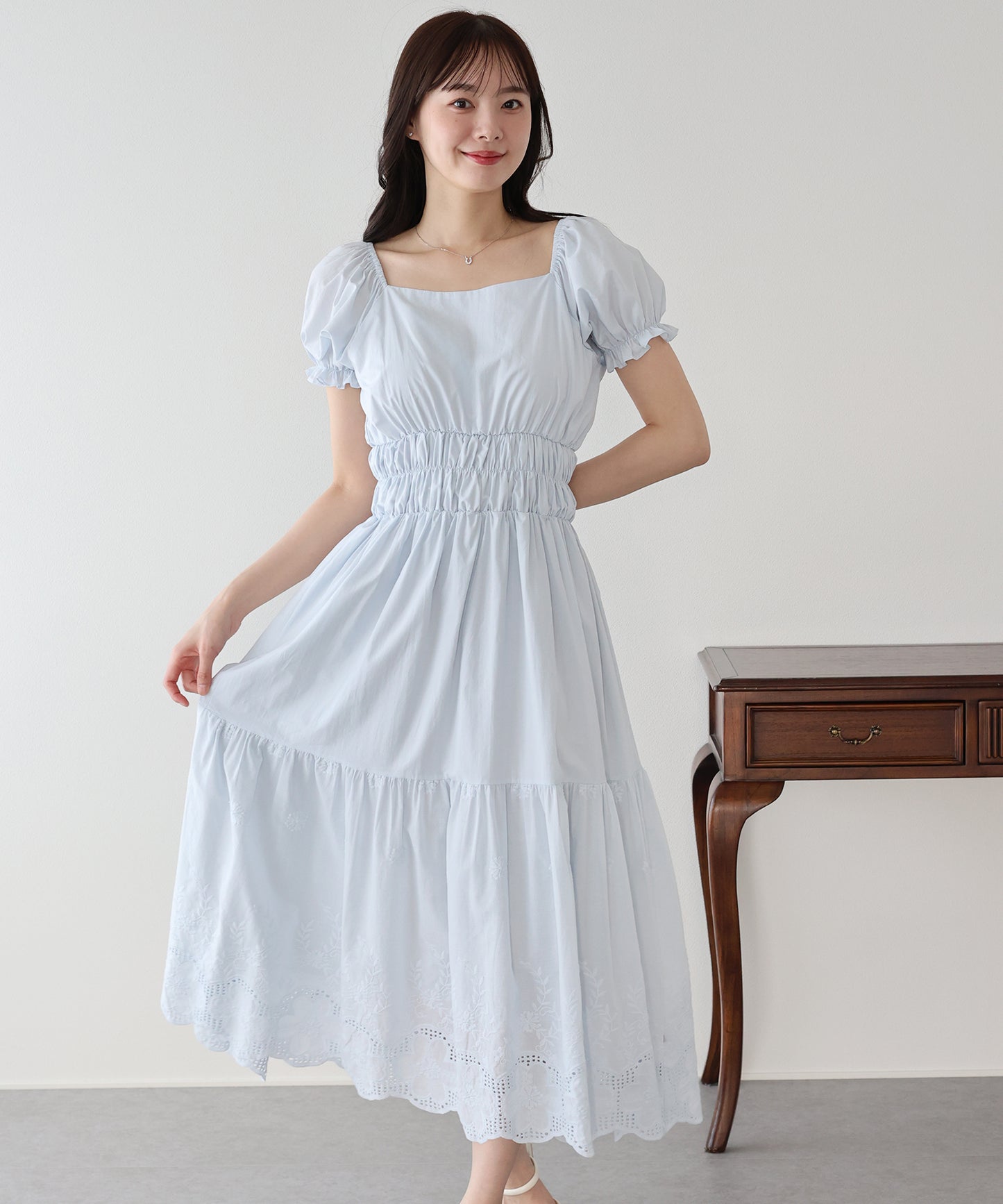 【早割5％OFF】コットンレースオフショルダーワンピース