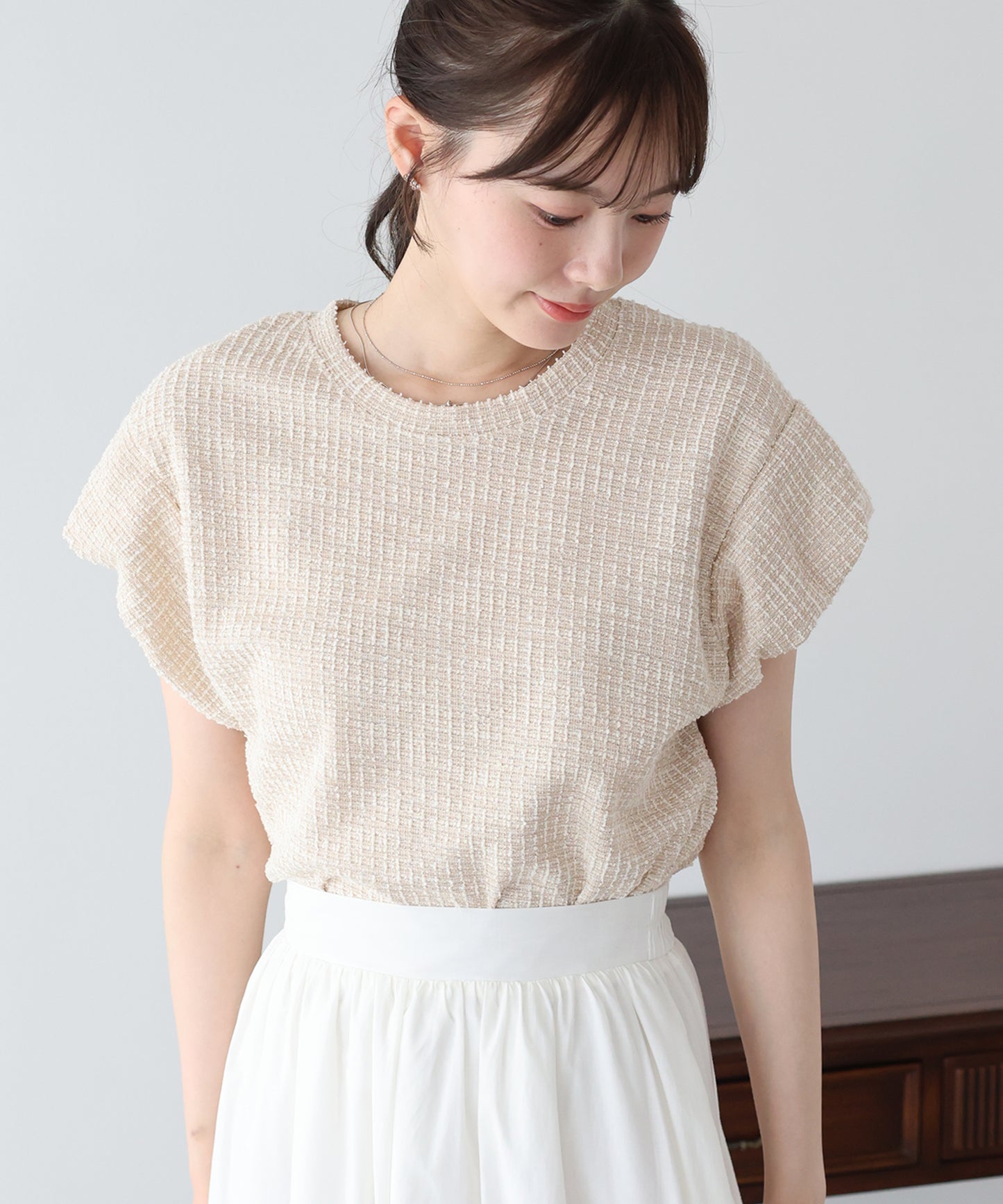 バルーンスリーブツイードＴシャツ【メール便】
