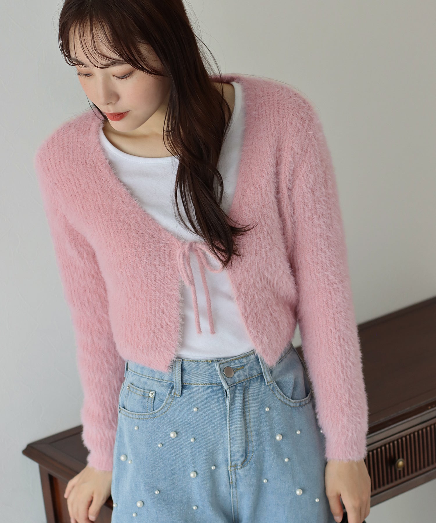COLOR MOHAIR SHAGGY CARDIGAN❤︎ピンク 曲がら