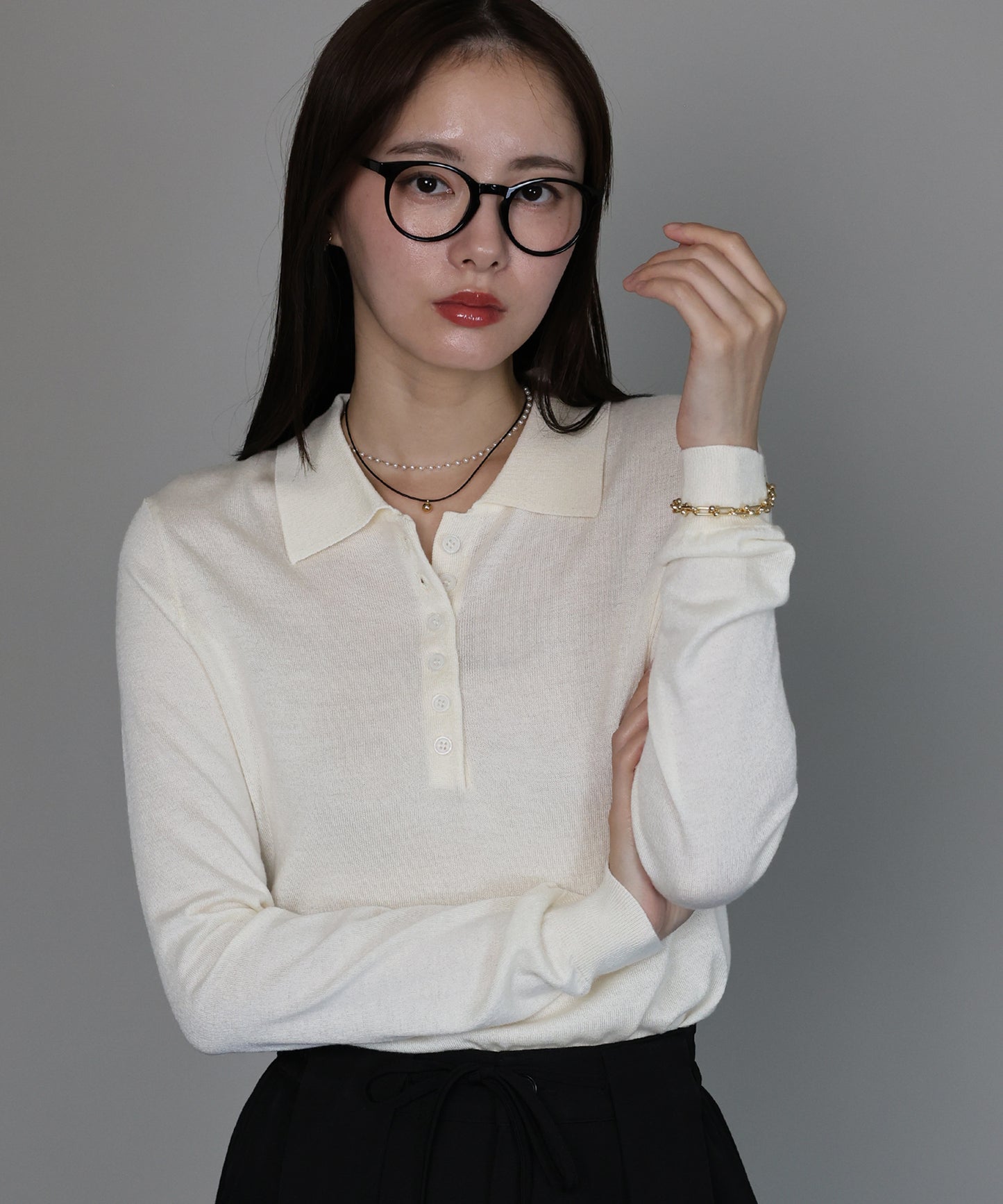 [J by blue]ウール混ポロ襟ニット