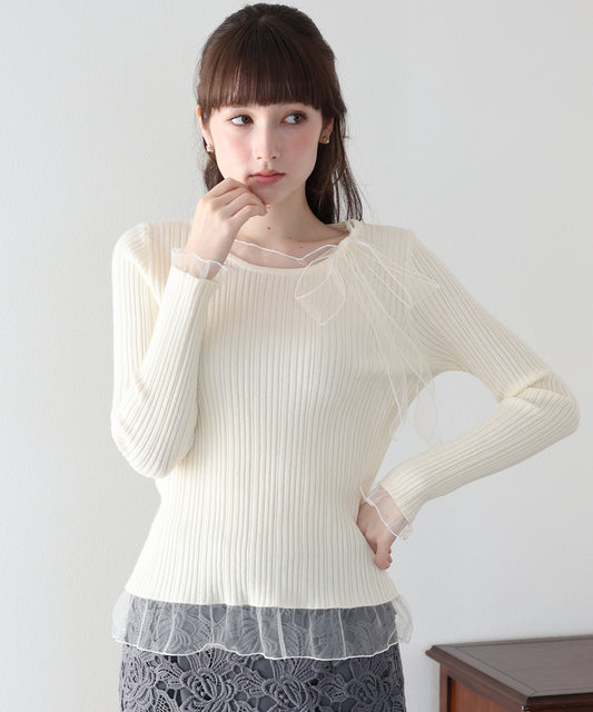 シアーリボンドッキングニット