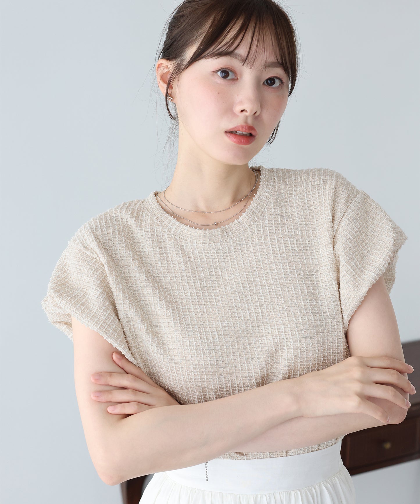 バルーンスリーブツイードＴシャツ【メール便】