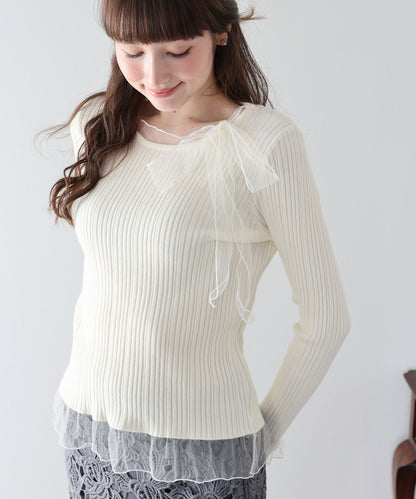 【早割5％OFF】シアーリボンドッキングニット