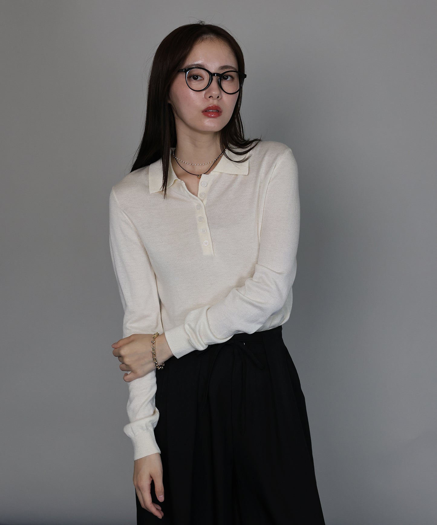 [J by blue]ウール混ポロ襟ニット