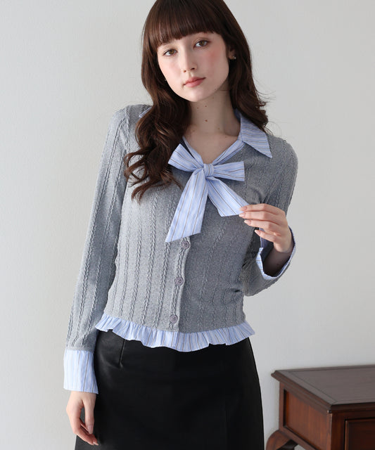 【早割5％OFF】シャツドッキングボウタイニット