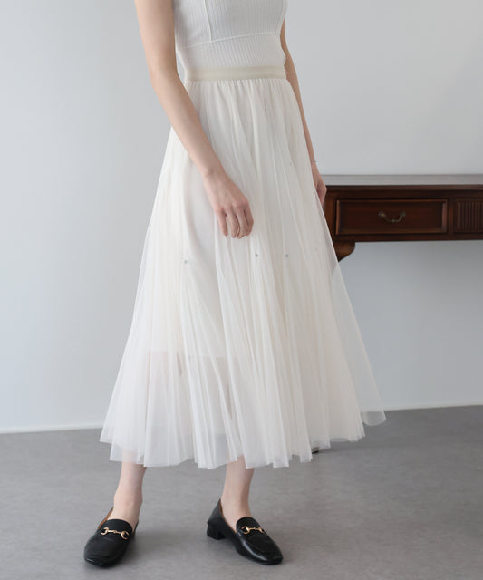 ビジュー付きチュールスカート