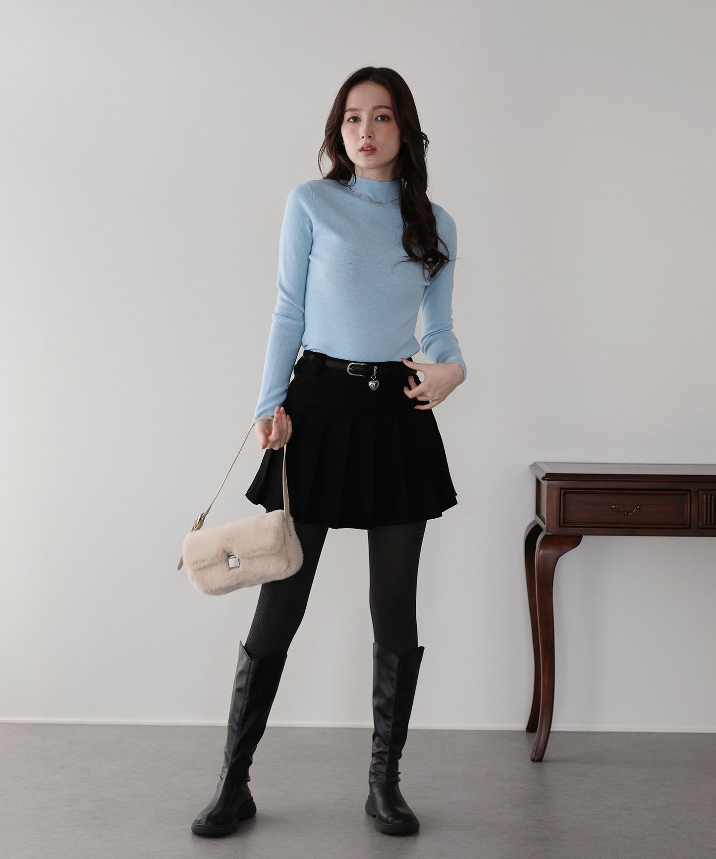 【TIME SALE】ウール混ベーシックハイネックニット