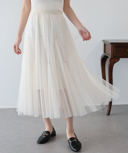 ビジュー付きチュールスカート