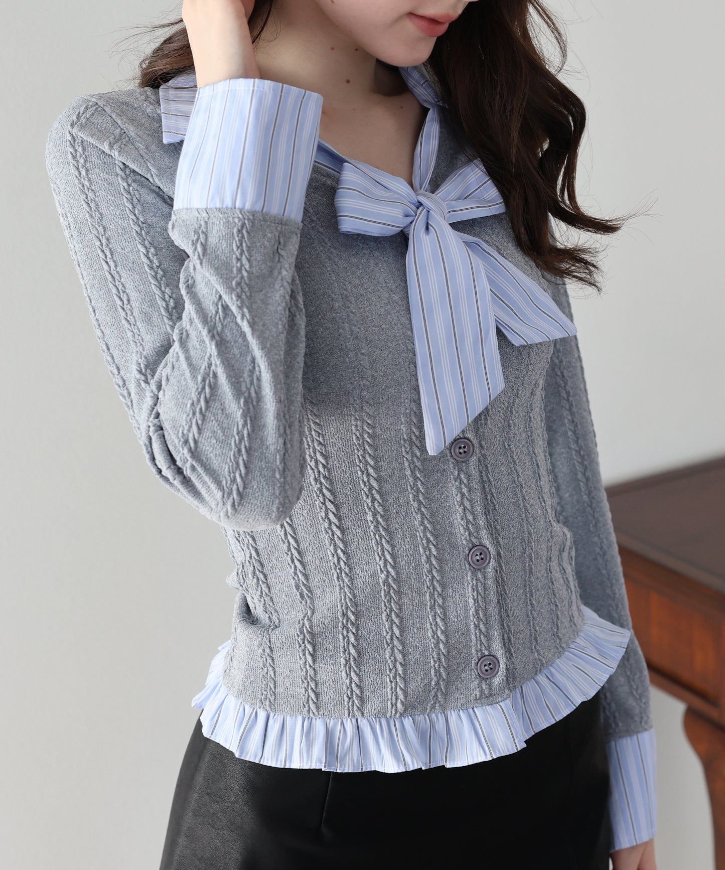 【早割5％OFF】シャツドッキングボウタイニット