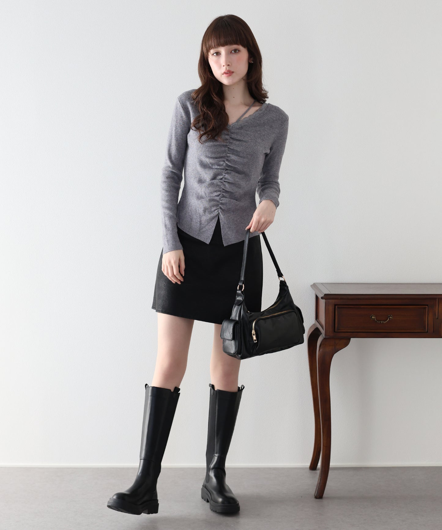 フロントギャザーレースニット