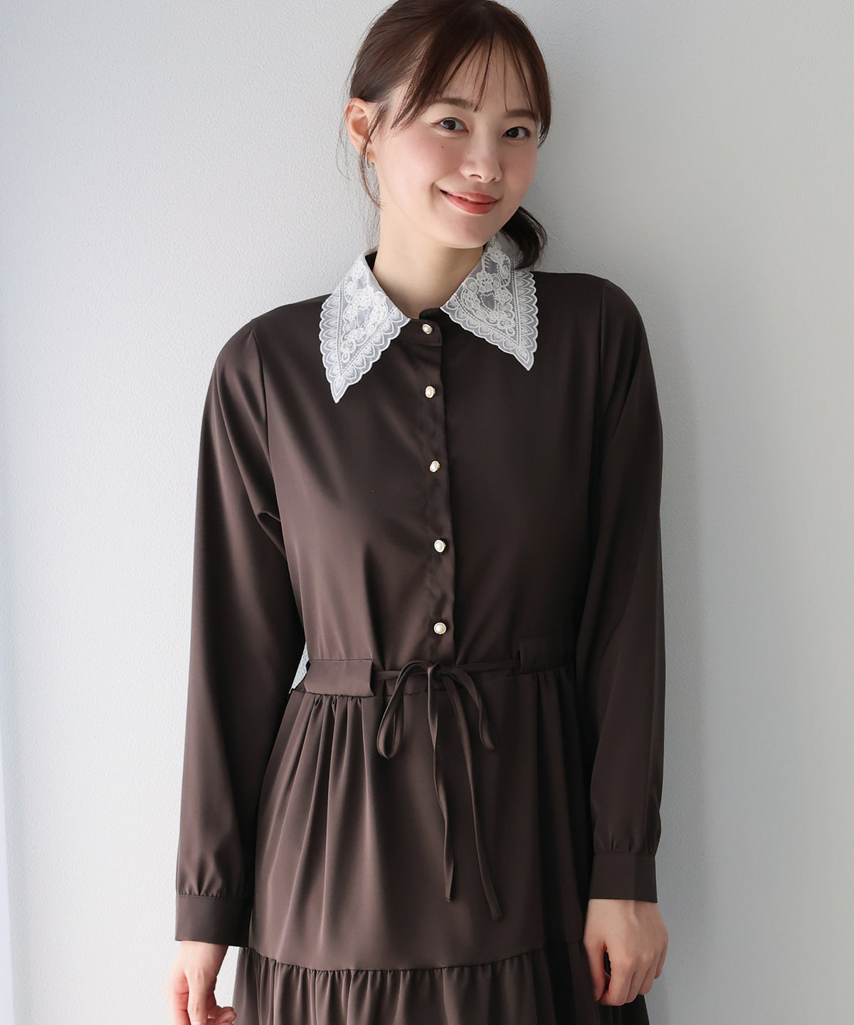 【早割5％OFF】《選べる着丈》レースカラーティアードワンピース