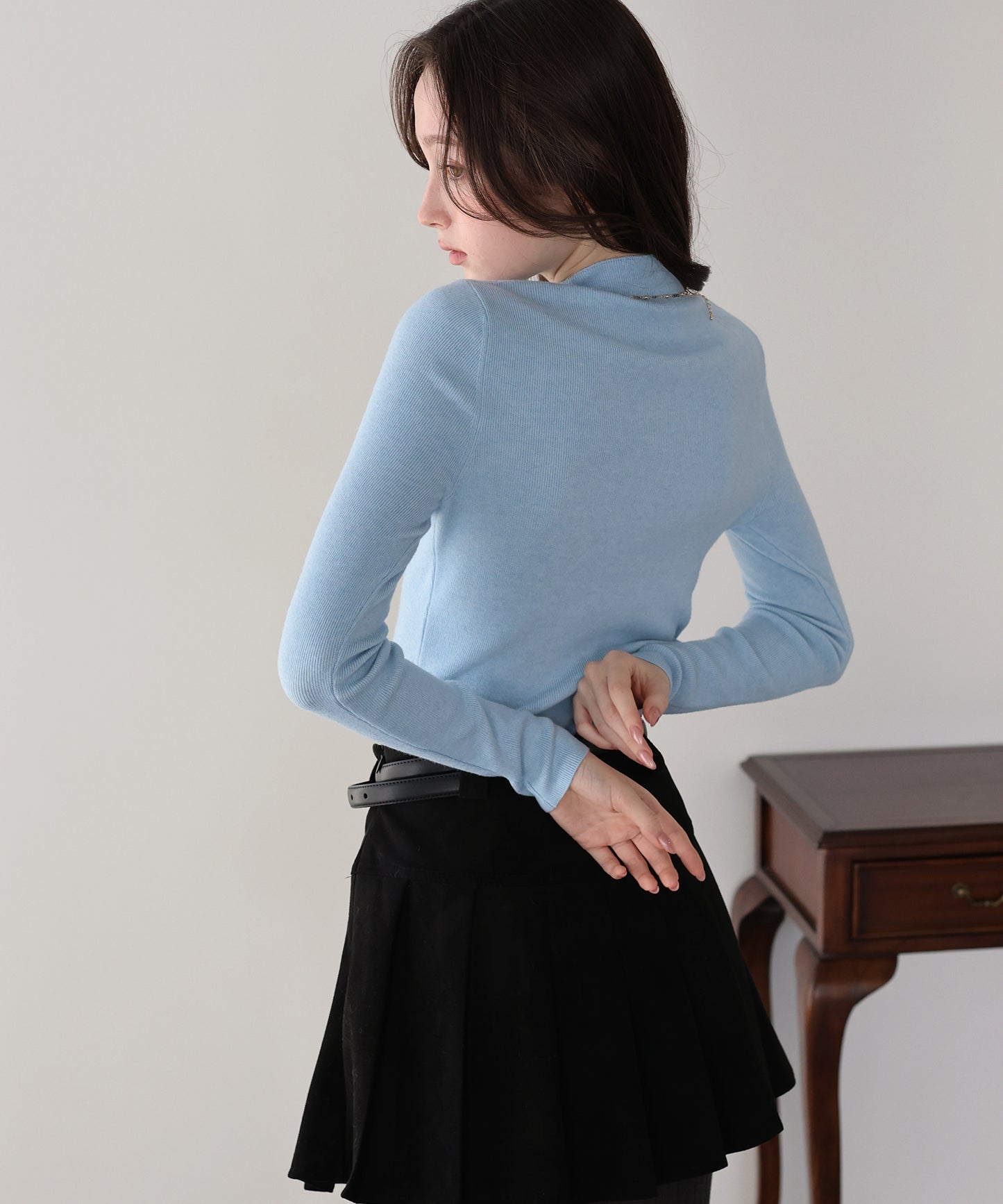 【TIME SALE】ウール混ベーシックハイネックニット