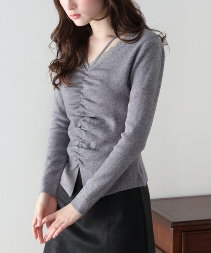 フロントギャザーレースニット