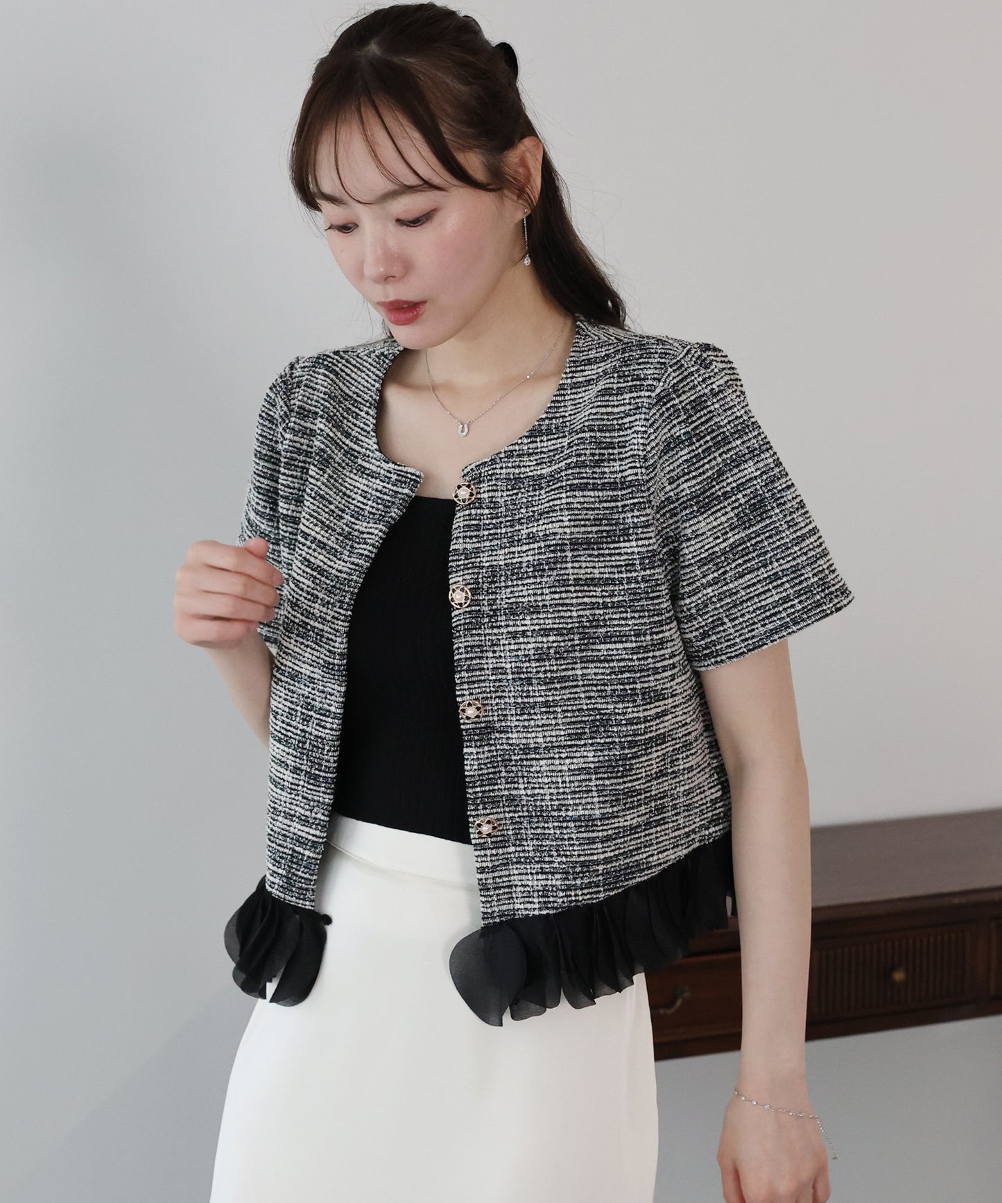 【早割5％OFF】フリルドッキングツイードジャケット