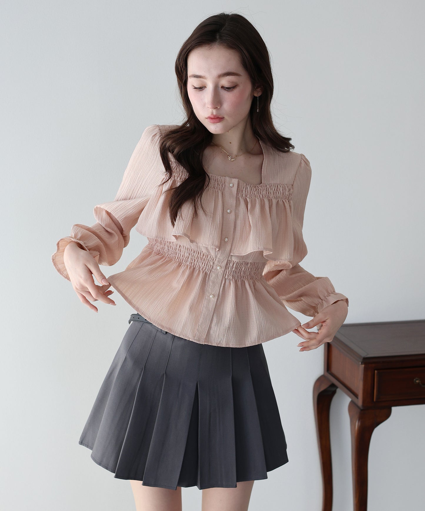 バックリボンスクエアティアードブラウス【ネコポス】