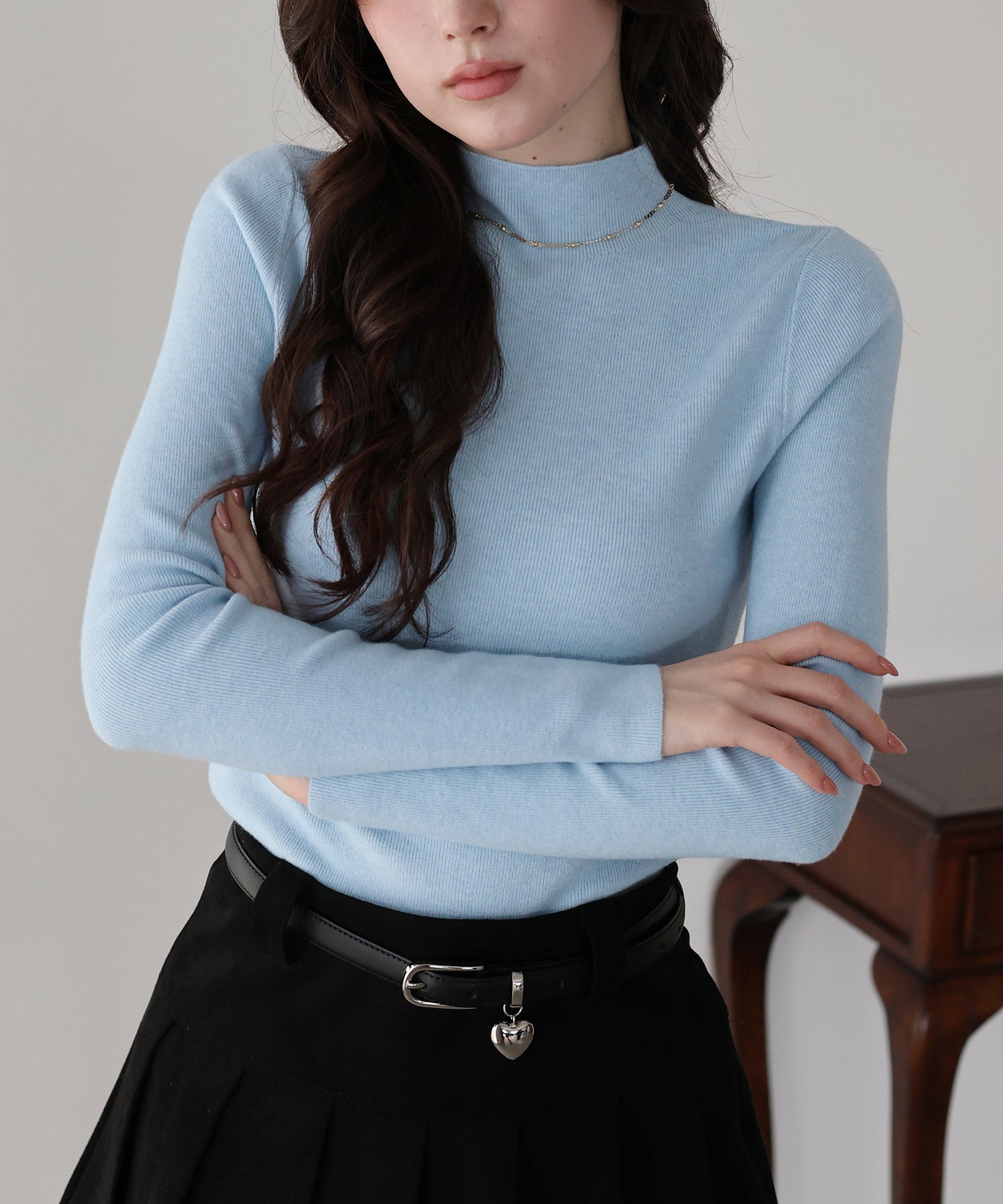 【TIME SALE】ウール混ベーシックハイネックニット