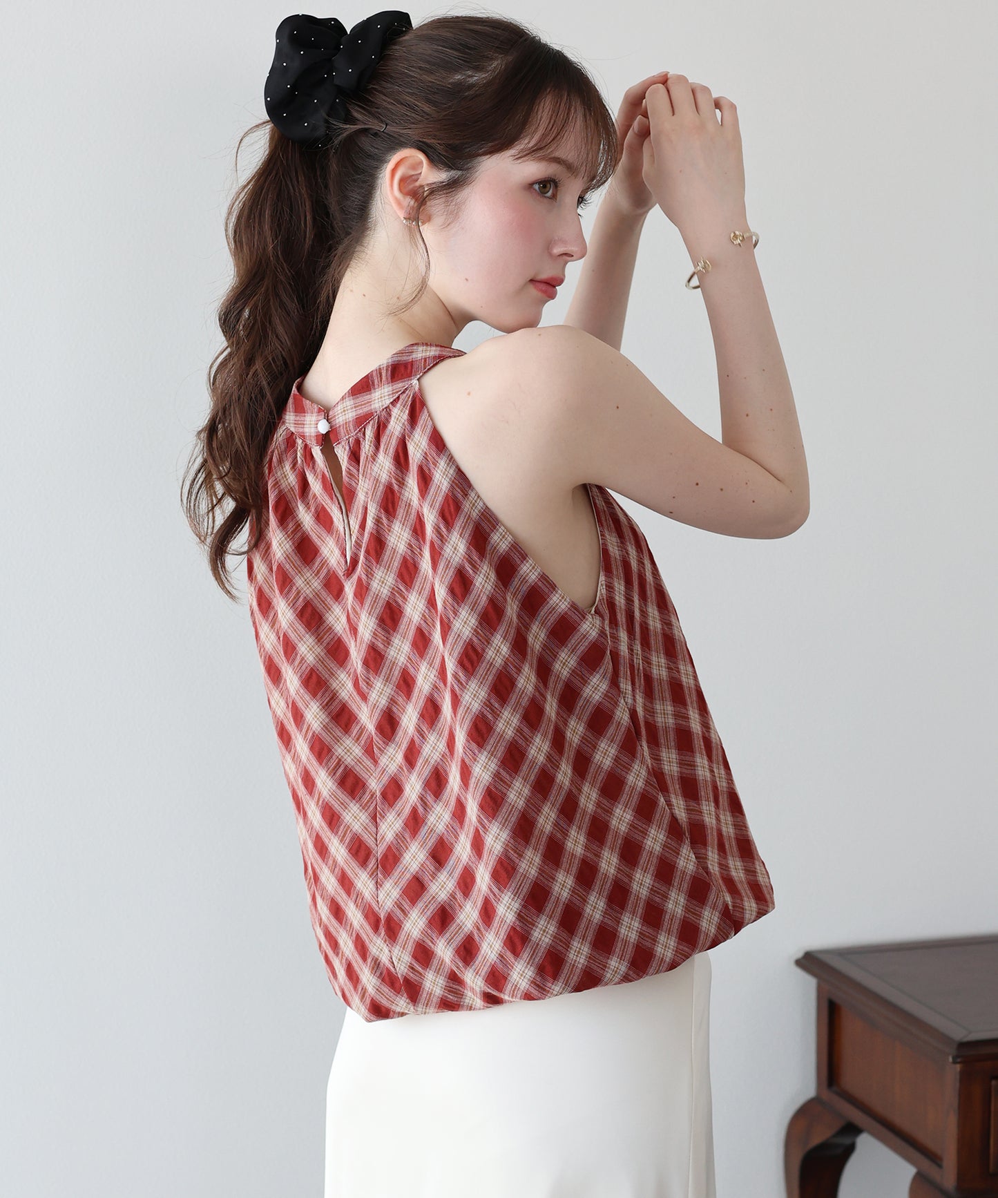 【早割5％OFF】ホルターネックチェックブラウス【メール便】