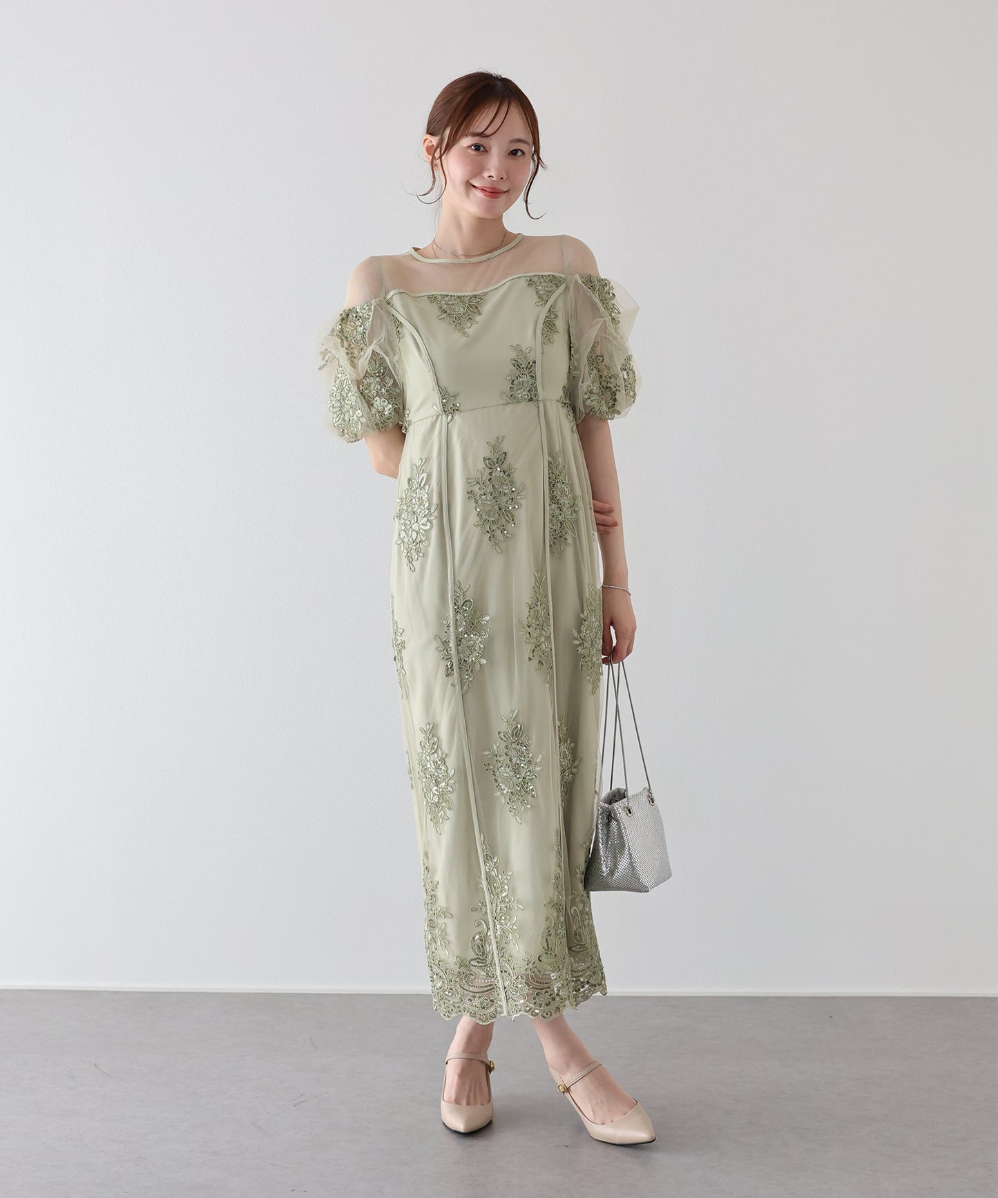 【早割5％OFF】スパンコール刺繍シアードレス