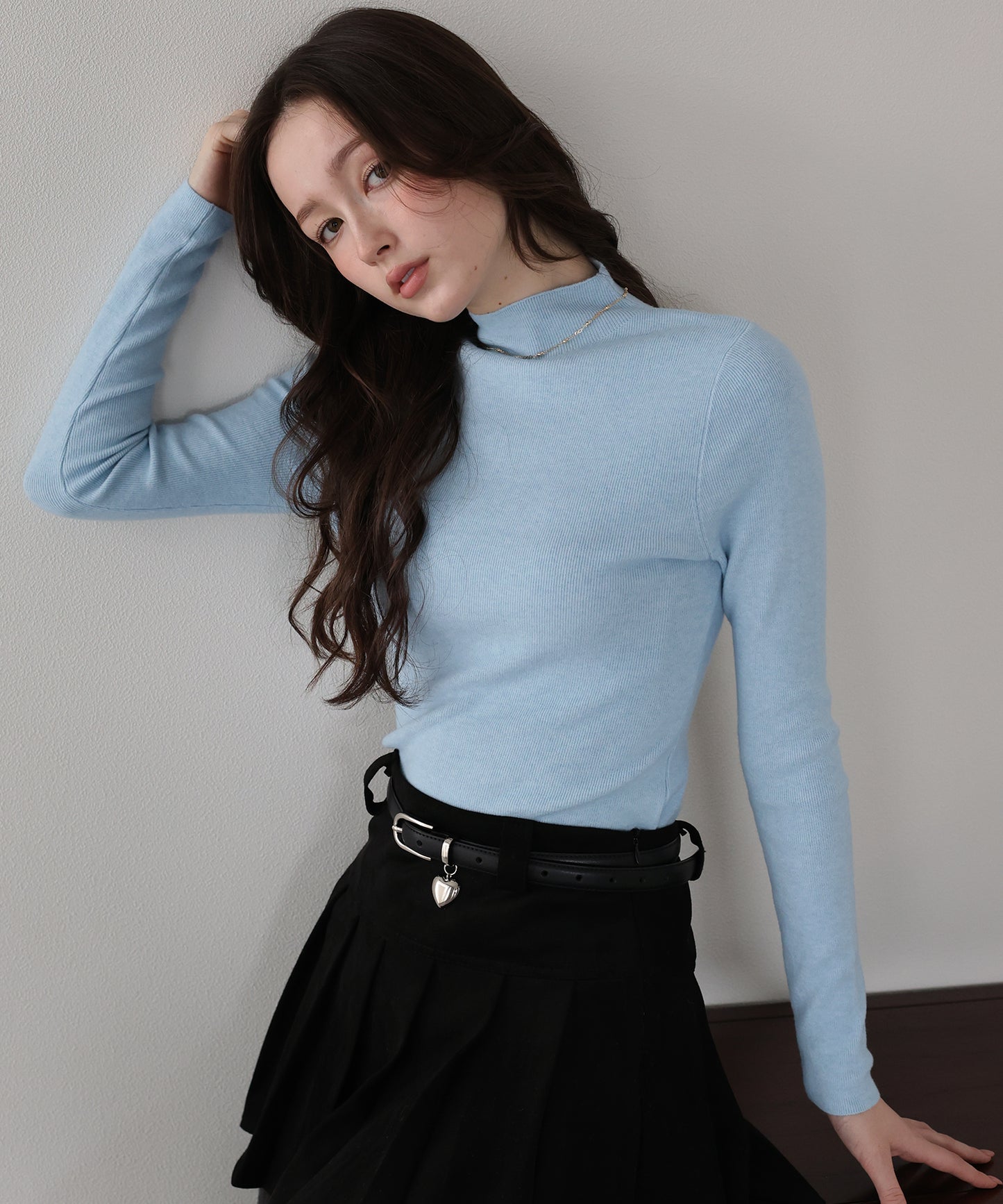 【TIME SALE】ウール混ベーシックハイネックニット