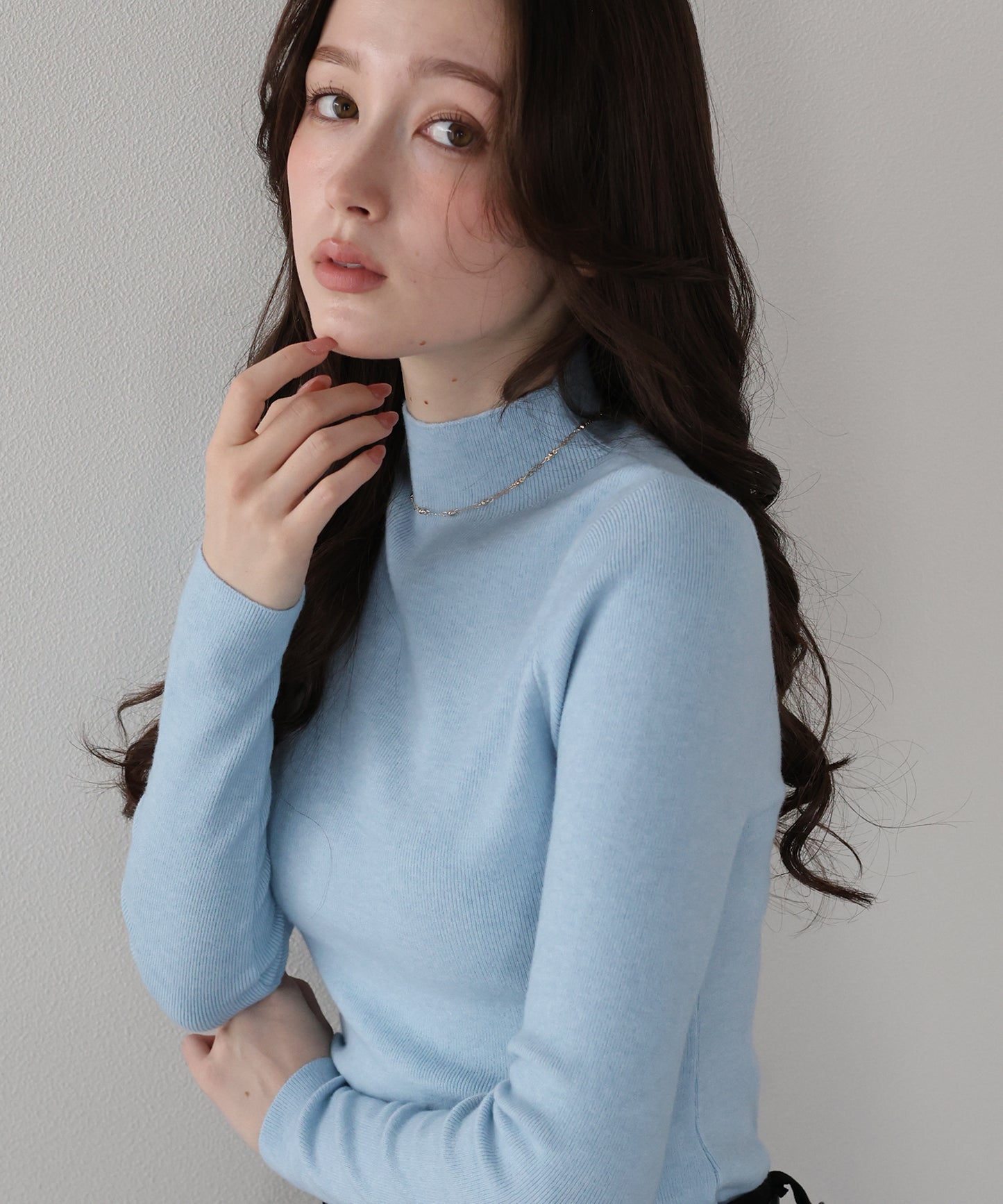 【TIME SALE】ウール混ベーシックハイネックニット