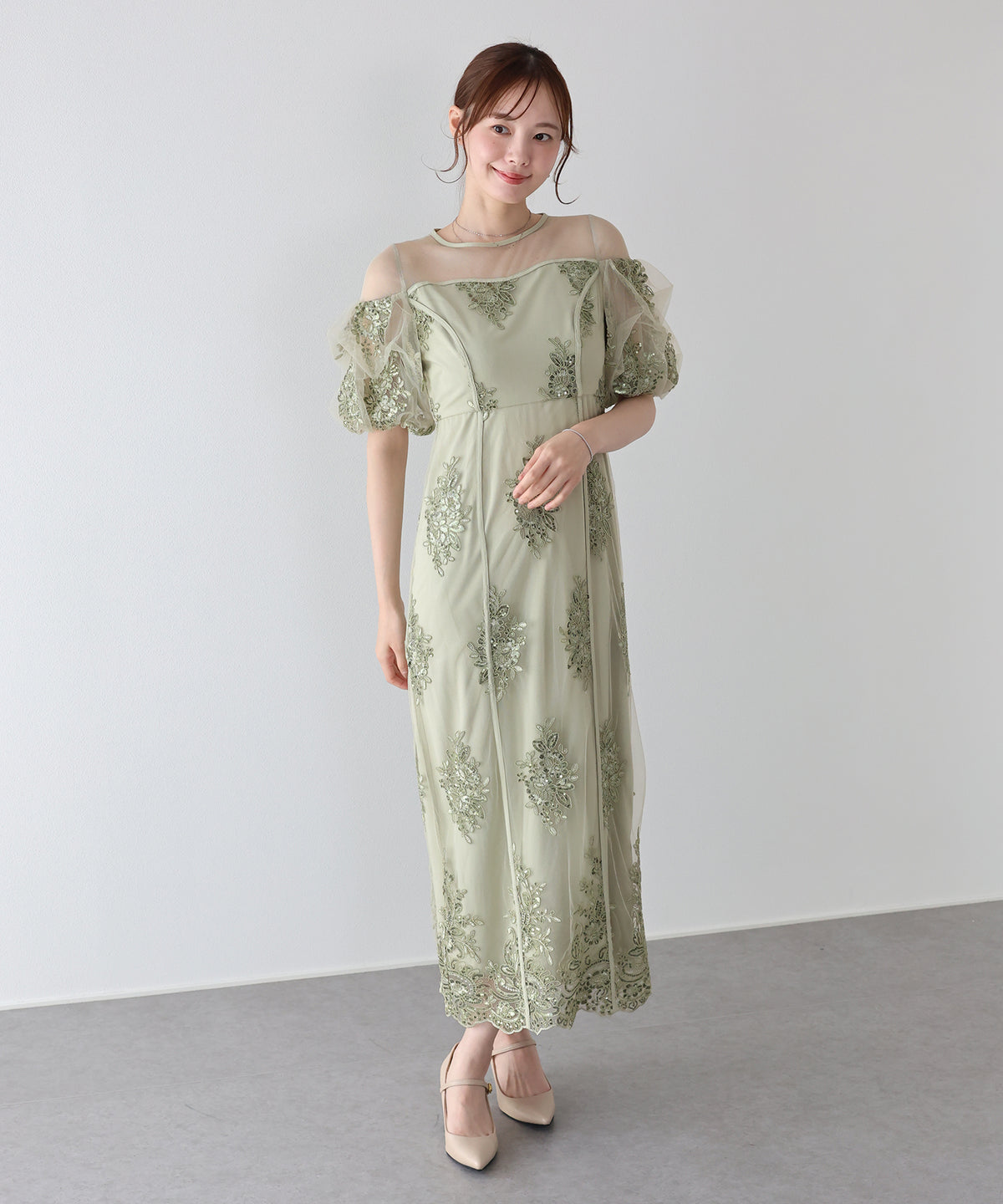 【早割5％OFF】スパンコール刺繍シアードレス