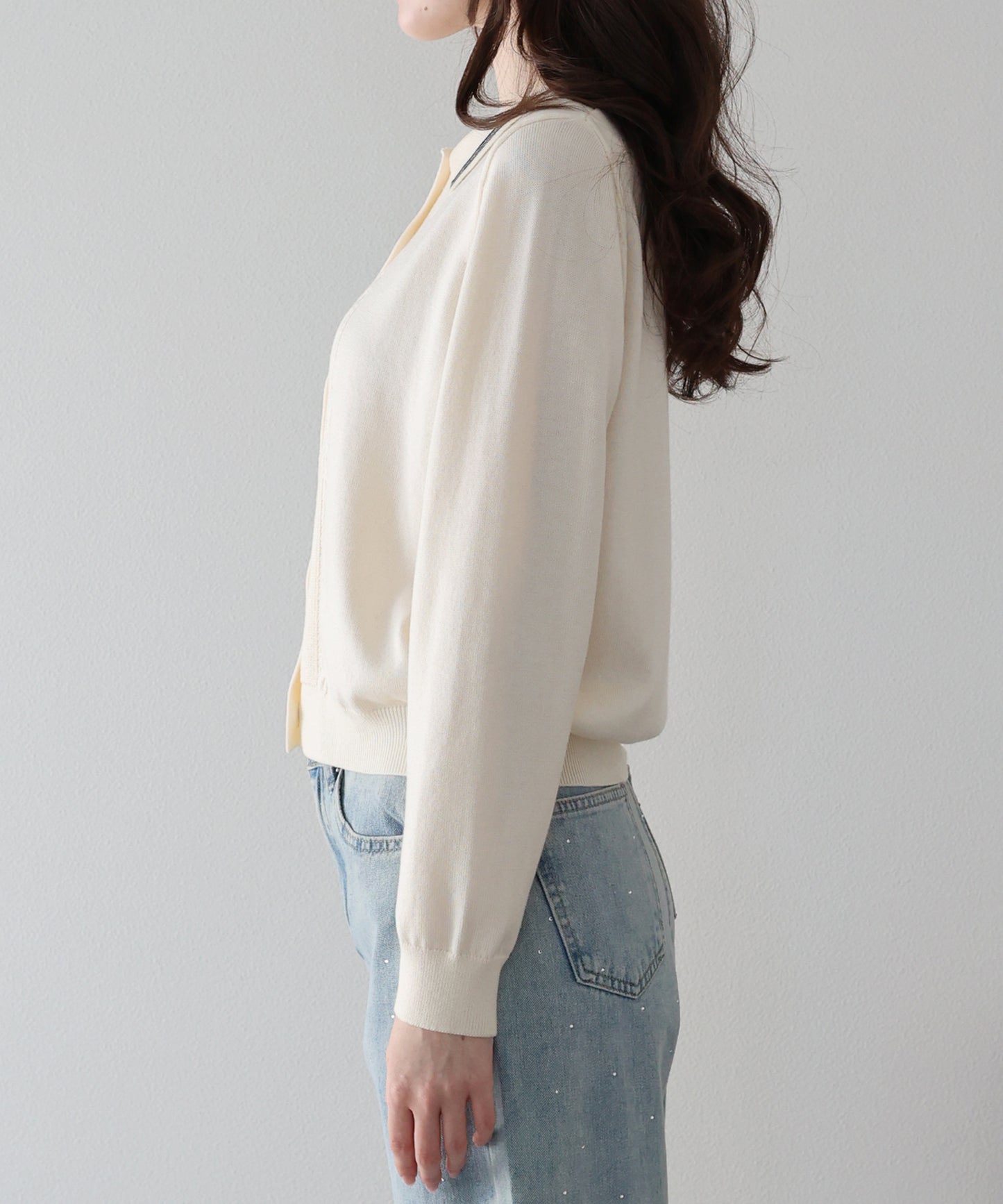 【早割5％OFF】ポロ襟ケーブルニットカーディガン