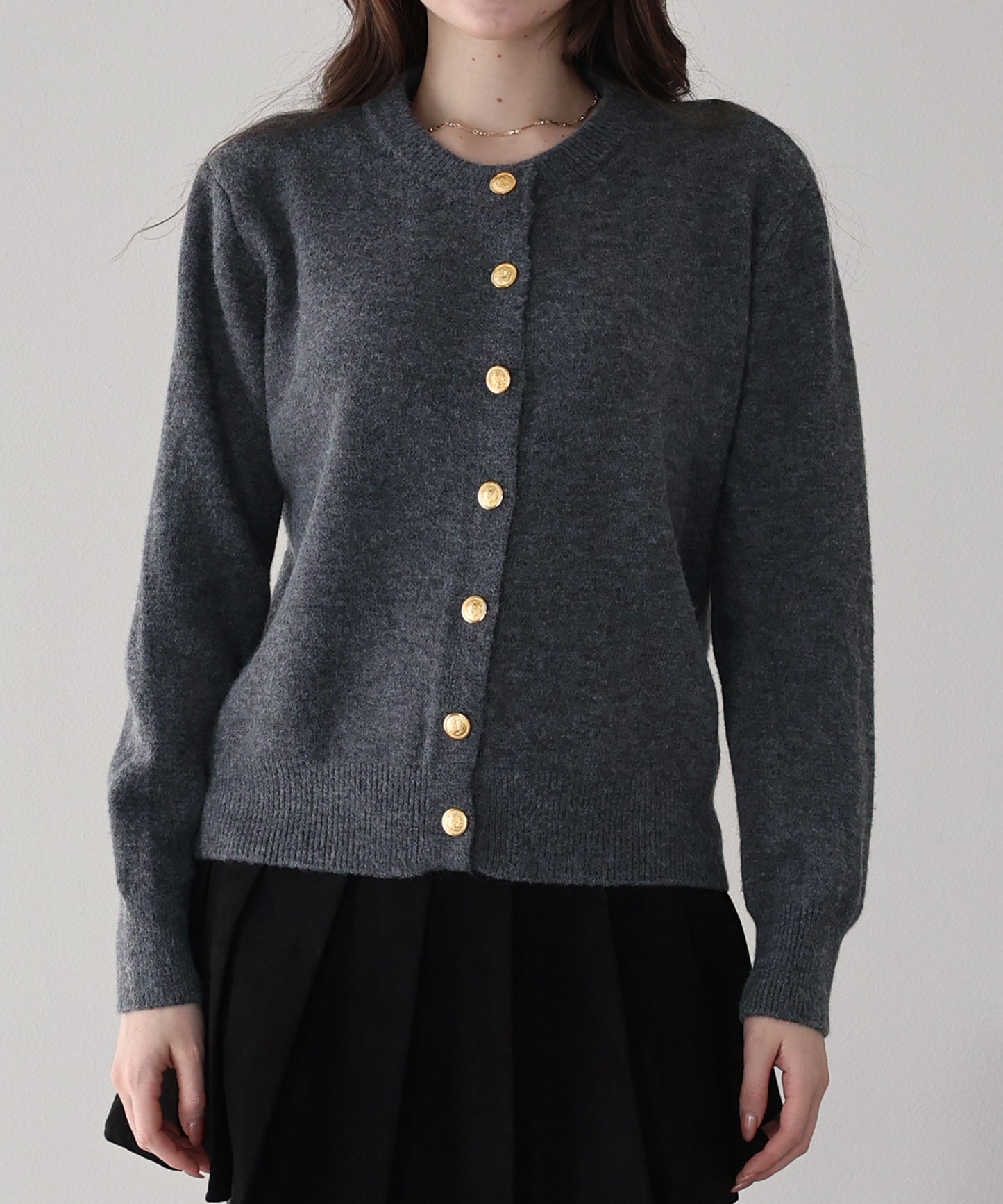 【早割5％OFF】金ボタンクルーネックカーディガン