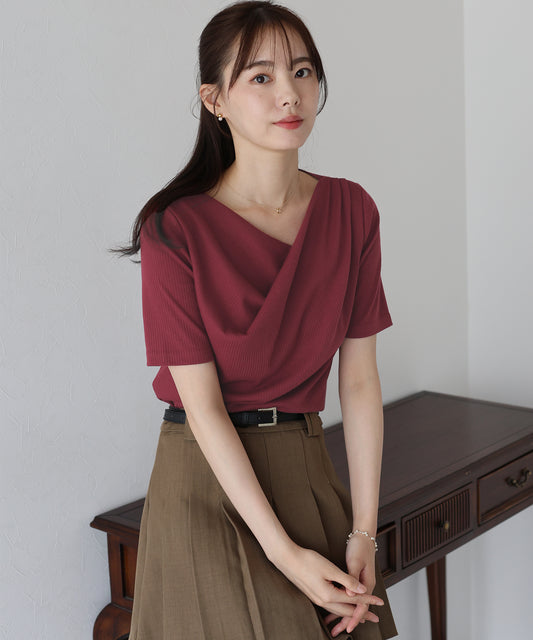 【TIME SALE】ドレープネックリブTシャツ【ネコポス】