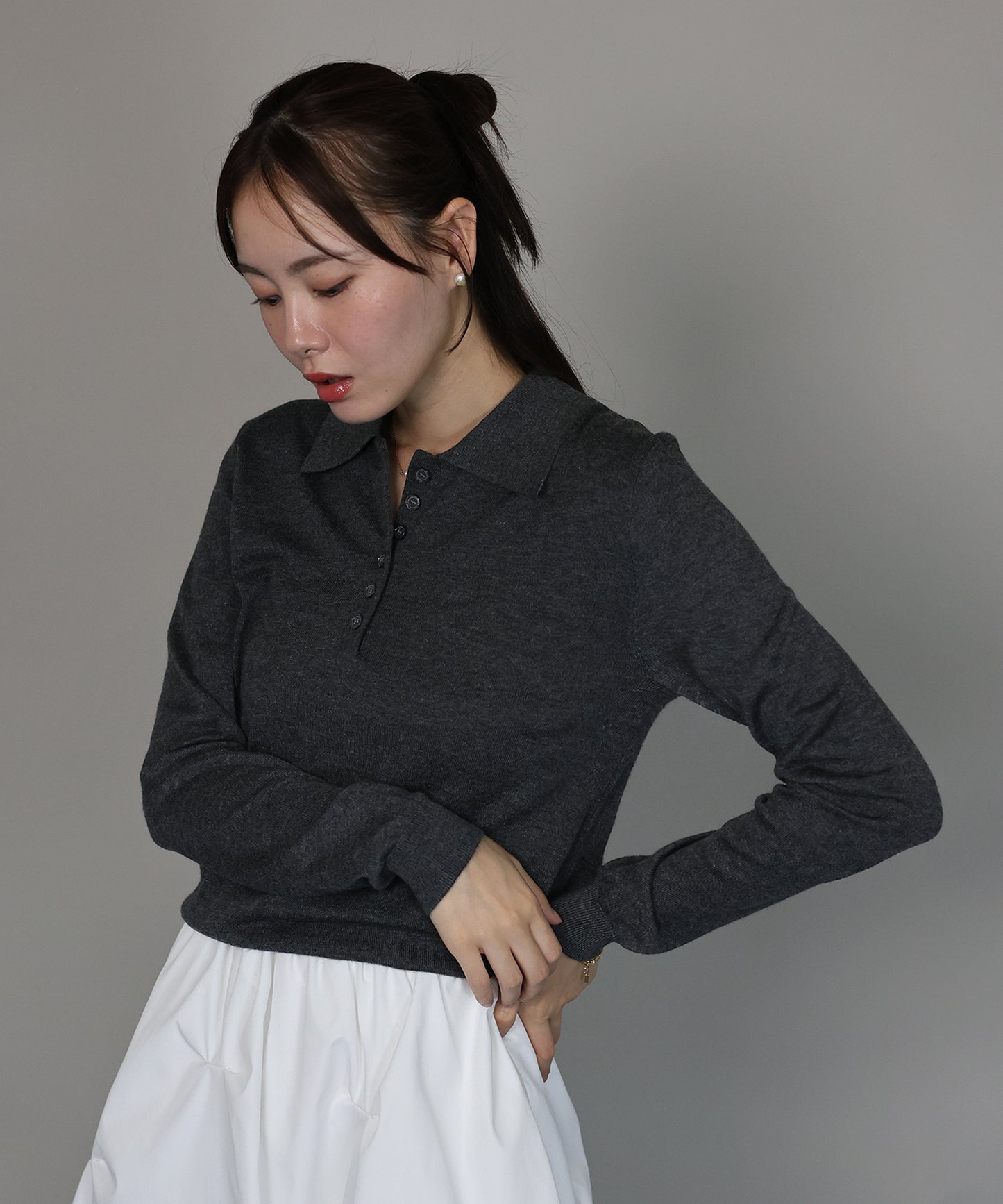 [J by blue]ウール混ポロ襟ニット