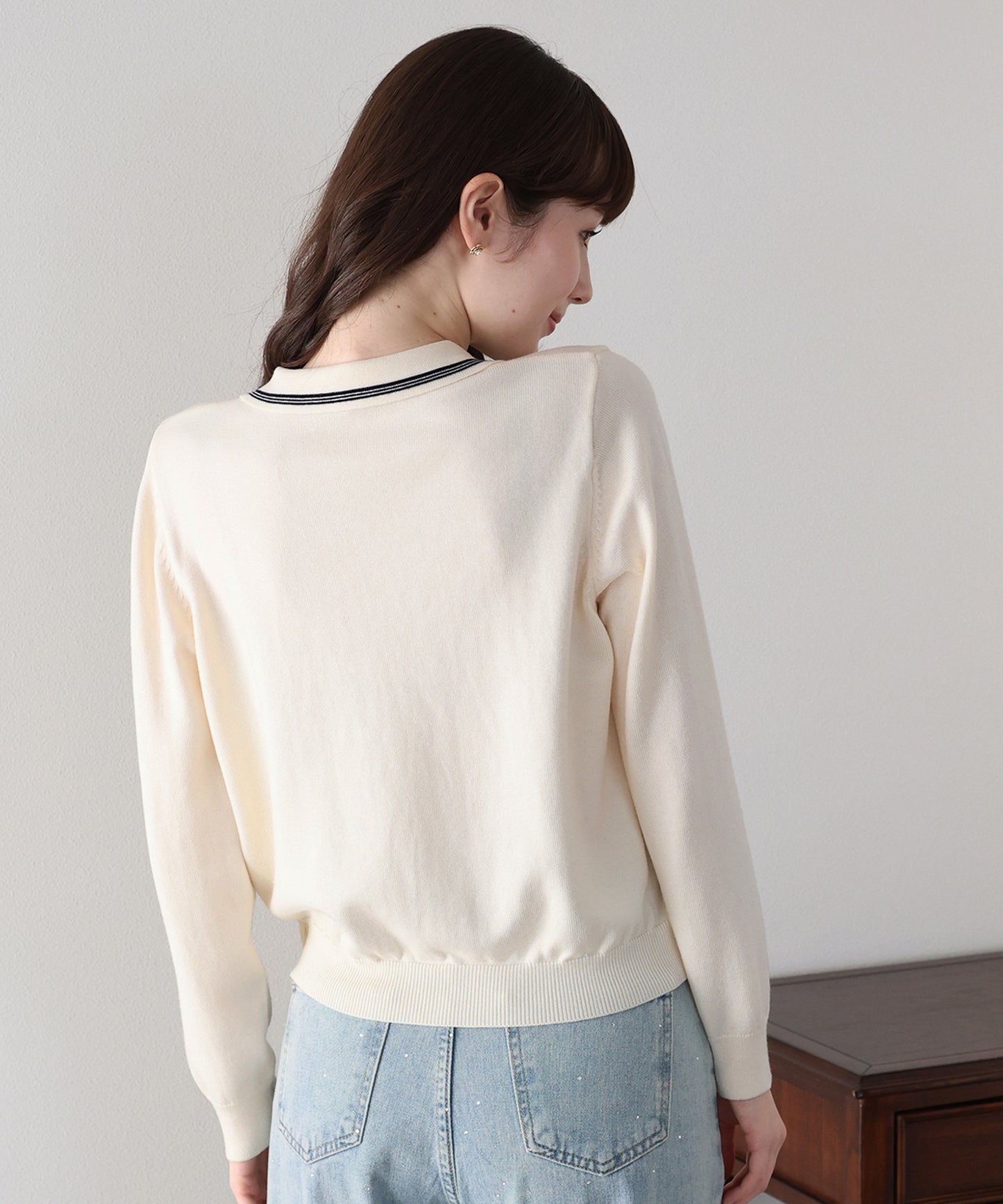 【早割5％OFF】ポロ襟ケーブルニットカーディガン