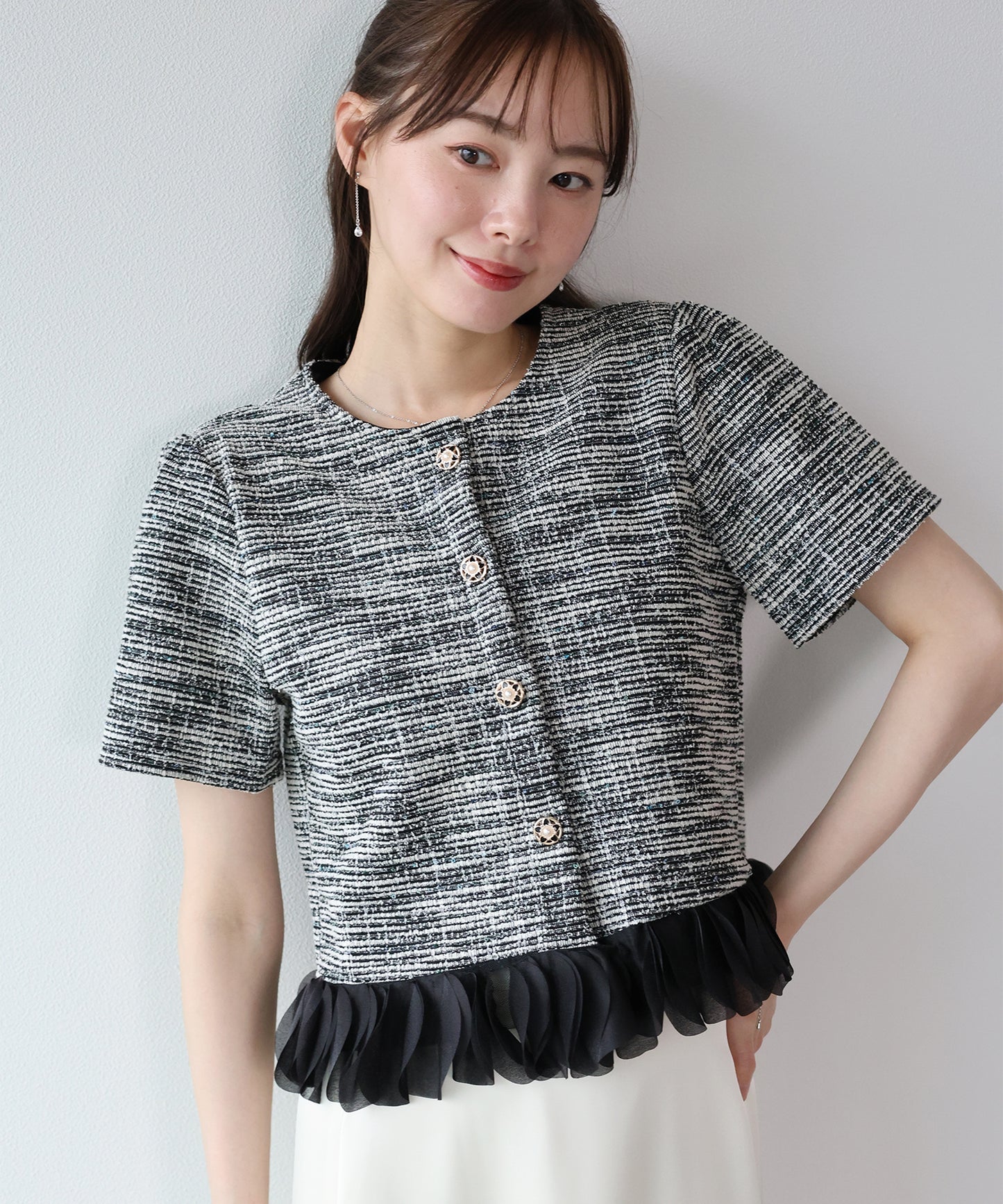 【早割5％OFF】フリルドッキングツイードジャケット