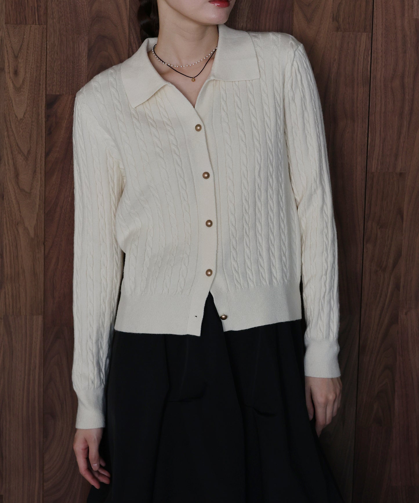 ゴールドボタンケーブルニットカーディガン[ J by blue ]