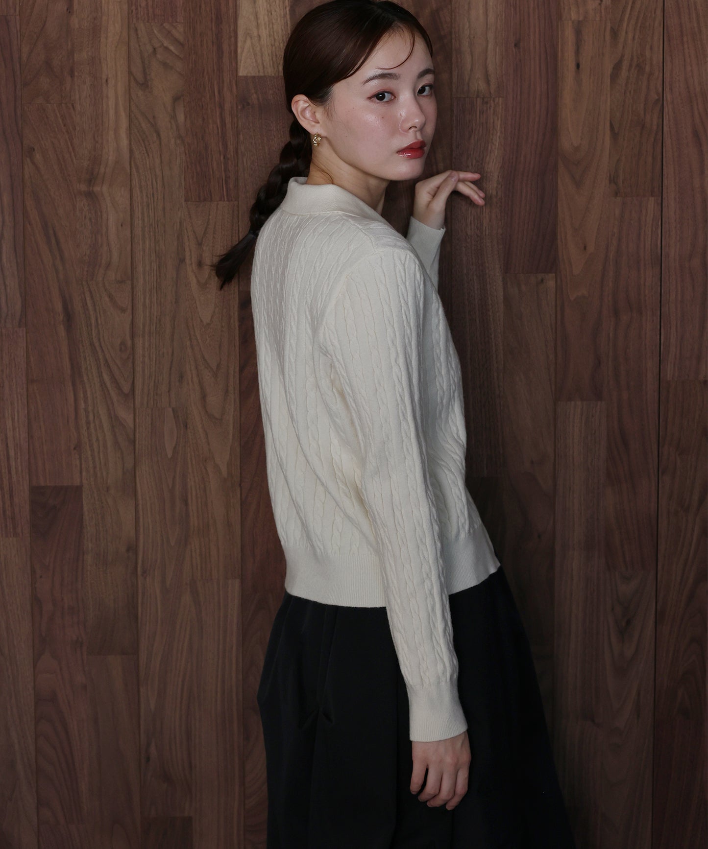 ゴールドボタンケーブルニットカーディガン[ J by blue ]