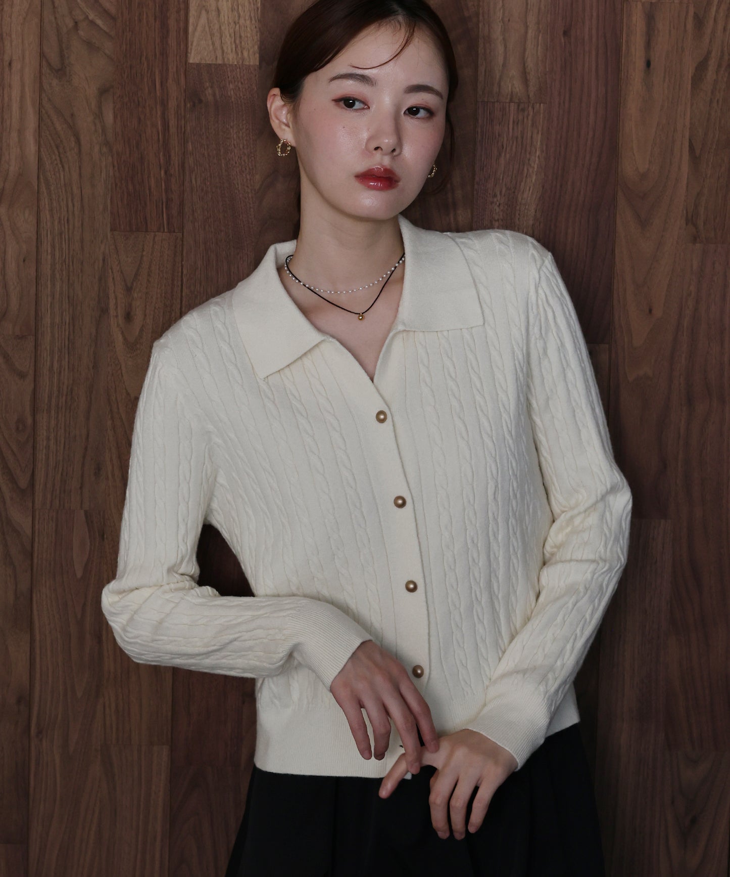 ゴールドボタンケーブルニットカーディガン[ J by blue ]